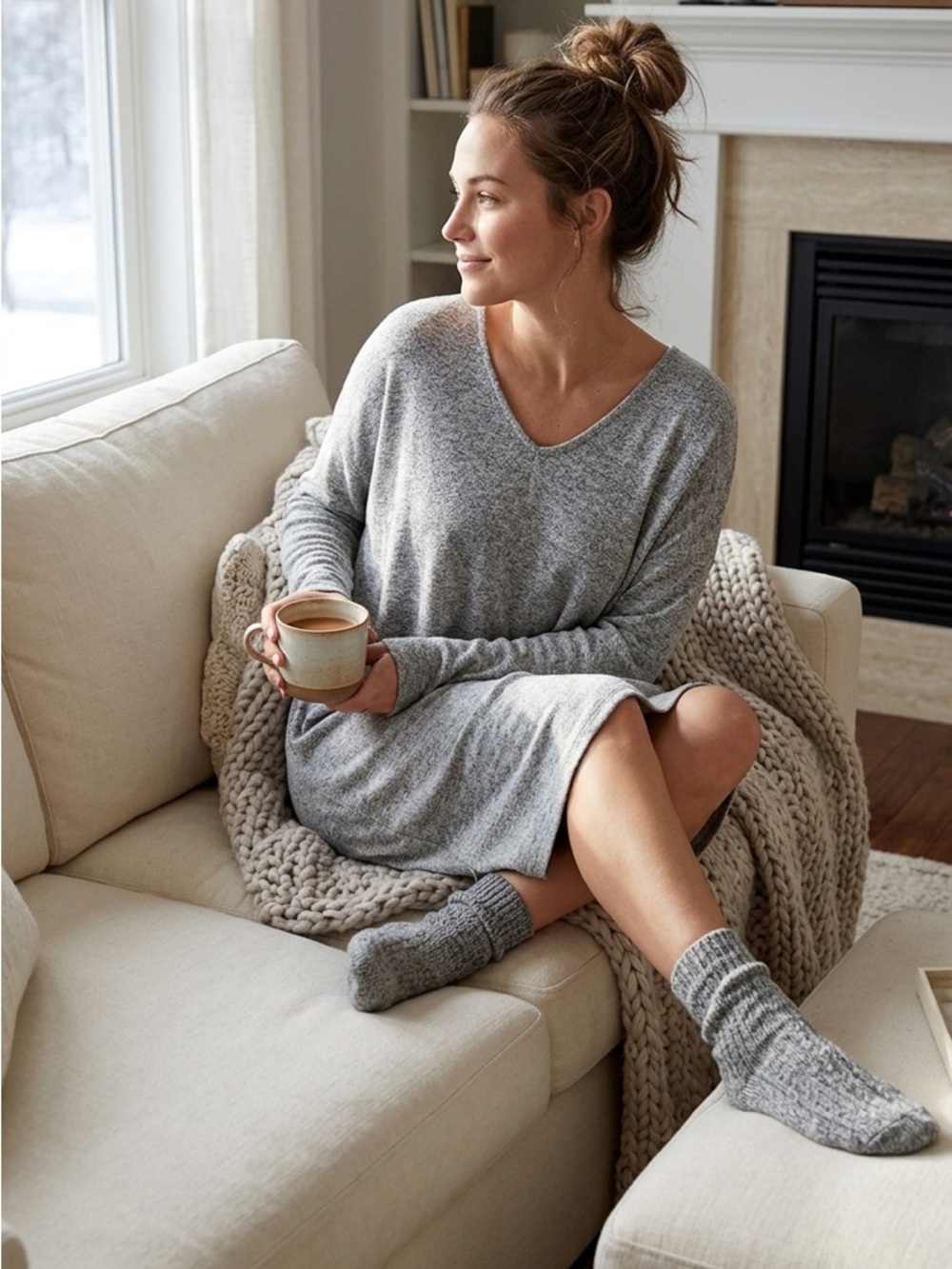 American Eagle Outfitters | Heather Gray Long Sleeve Sweater Dress | Sz L